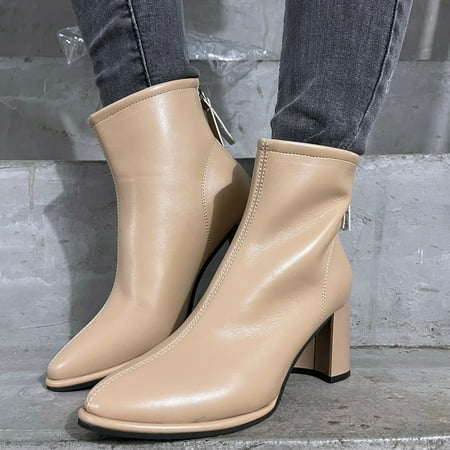 

ZMHEGW Women Boots Breathable Heels Zipper Retro High Short Boots Shoes