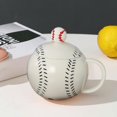 thumbnail image 1 of Taza de café de cerámica con diseño deportivo de béisbol, taza de con tapa y cuchara, 400 ml, pintada a mano, de té para vacaciones, café y Negro, 1 of 8
