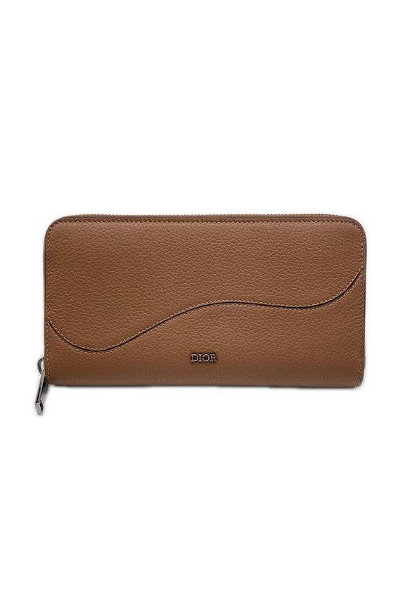 Pre-Owned Christian Dior Grained Calfskin Marquetry Saddle Long Zip Wallet 2ADBC315YKK Brown...