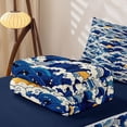 thumbnail image 6 of Manfei Ocean Themed Art Zipper Twin Comforter Sets with Fitted Sheet and 2 Pillowcases,Wild Sea Waves Zipper Bedding Set Blue White,Navy Blue Reversible,4pcs, 6 of 8