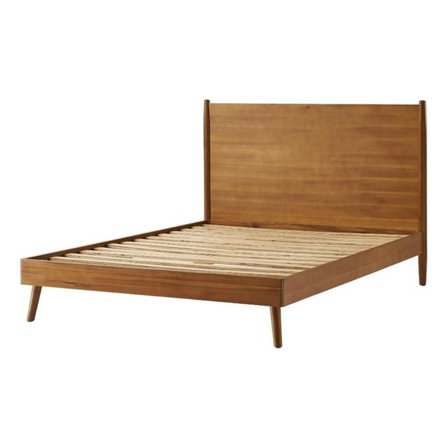 Ozzy King Size Bed with Slat Panel Design, Natural Acacia Wood Finish