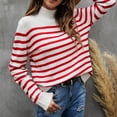 thumbnail image 4 of Lilgiuy Women's Striped Knitted Sweater Recreational Long Sleeves Stand Collar Buttons Pullover Sweater,Red,8(L) Winter Fashion 2022, 4 of 5