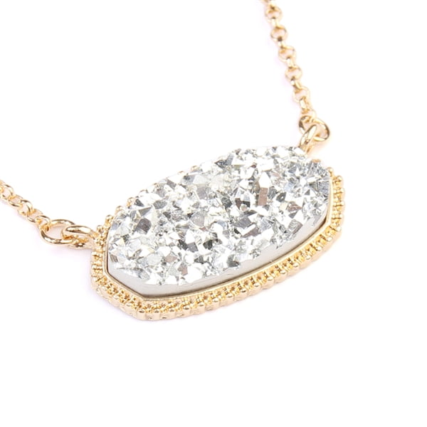 Riah Fashion Acrylic Faux Druzy Jewel Stone Hexagon Oval Pendant Necklace Set Com - Oval Druzy Pendant Necklace Riah Fashion Acrylic Faux Druzy Jewel Stone Hexagon Oval Pendant Necklace Set Com - Oval Druzy Pendant Necklace