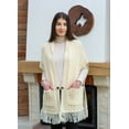 thumbnail image 2 of SAOL 100% Merino Wool Shawl/Poncho Sweater/Open Cardigan/Wool Cape with Pockets with Fringe Trim and Trinity Knot Button, 2 of 6
