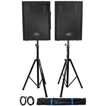 (2) Peavey PVI10 10" 2-Way PA Speakers + (2) Stands + (2) Cables+Bag