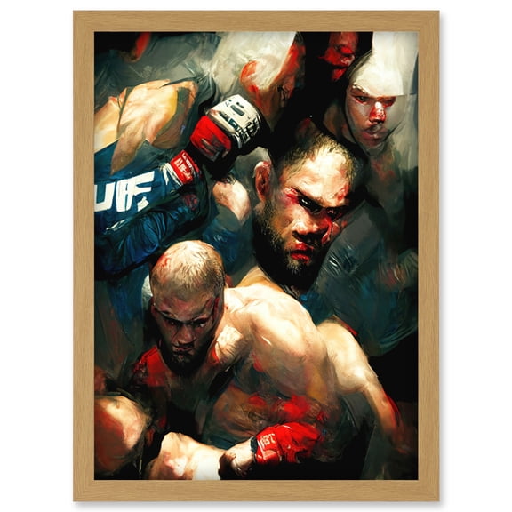 Cage Fighting Abstract Oil Martial Arts Boxing Artwork Framed Wall Art Print A4