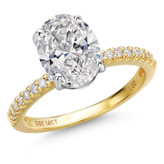 Gem Stone King 2.16 Cttw IGI Certified Lab Grown Diamond in 14K Two-Tone Gold Engagement Ring for Women | Oval Cut Center Diamond 2 Ct | D-E Color | VS1 Clarity | Size 6