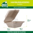 thumbnail image 5 of 500 Platos Contenedores Charolas Desechables Hamburguesero Almeja 6x6'' Berry Green Compostable, 5 of 5