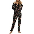 thumbnail image 4 of hirigin Women's Flannel Sleepwear Jumpsuit, Animal Crutch/Gingerbread Man Print Long Sleeve Hood Front Zipper Closure Full Length Romper, 4 of 6