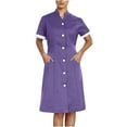 thumbnail image 2 of Simua Scrubs Dress for Women Notch Lapel Button Front Nursing Workwear Casual Housekeeping Mini Dresses with Pockets, 2 of 6