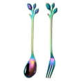 thumbnail image 1 of Juego de 2 minicucharas y tenedores de acero inoxidable con forma de hojas Vogue para café, azúcar, postre, pastel, helado, sopa (4,9 pulgadas), arcoíris Sailing Electrónica, 1 of 5