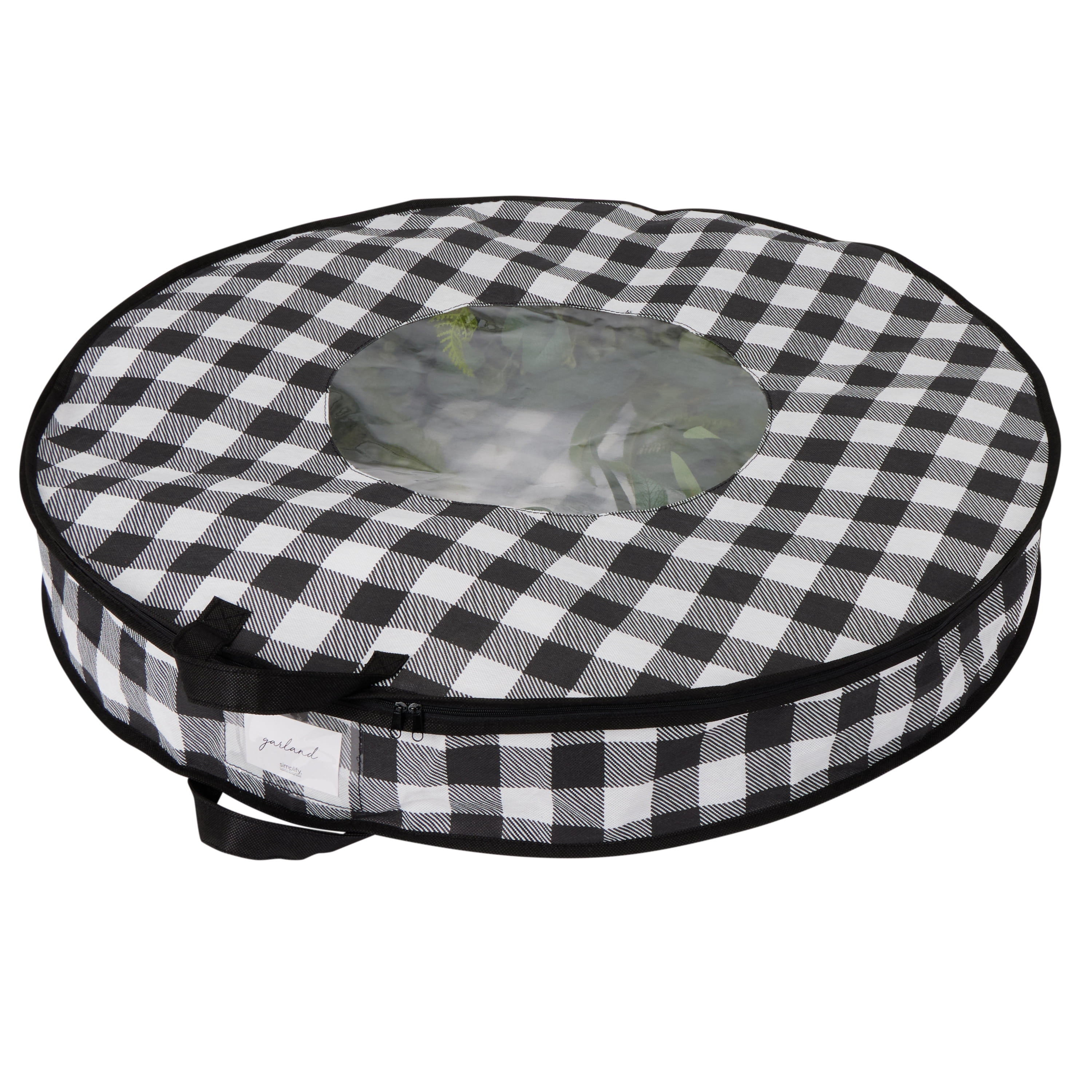 Organize It Al Set of Two Buffalo Plaid 30" Wreath Bags in Black and White