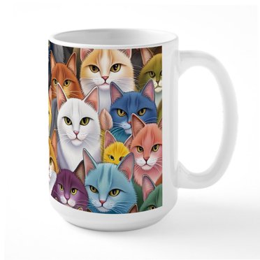 CafePress - Adorable And Curious Cats Fantasy Mugs - 15 oz Ceramic Large White Novelty Mug