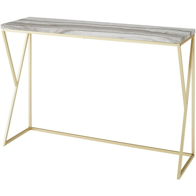 Lana 46" Geometric Side Faux Marble Table in Gray Faux Vein Cut Marble/Gold