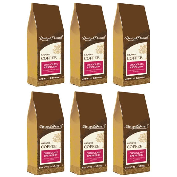 Harry & David Ground Coffee, Chocolate Raspberry, 12 oz Bags (6-Pack)