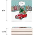 thumbnail image 3 of KXMDXA Colorful Christmas Balls Pine Fir Tree Red Retro Truck Car Snowflake Xmas Tree on Rustic Wood Set of 6 Coaster Drinks, Absorbent Ceramic Stone Coasters Cup Mat Cork Base Coffee Table Bar Decor, 3 of 4