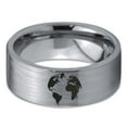 thumbnail image 2 of Tungsten Earth Globe Atlas Planet Band Ring 8mm Men Women Comfort Fit Gray Flat Cut Brushed Polished, 2 of 4
