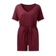 thumbnail image 5 of Lisingtool Womens Overalls Rompers for Women V Neck Summer Casual Loose Short Sleeve Jumpsuits Elastic Waist Summer Outfits with Pockets Jumpsuits for Women Dressy Wine, 5 of 7