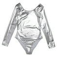 thumbnail image 3 of Choomomo Women's Shiny Long Sleeve Ballet Dance Leotard Body Metallic Gymnastics Unitard Dance Wear Silver XL, 3 of 7