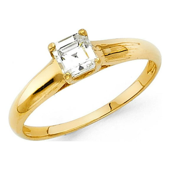 14k Yellow Gold Princess CZ Solitaire Engagement Ring Anniversary Square CZ Band Bridal Ring Size 7