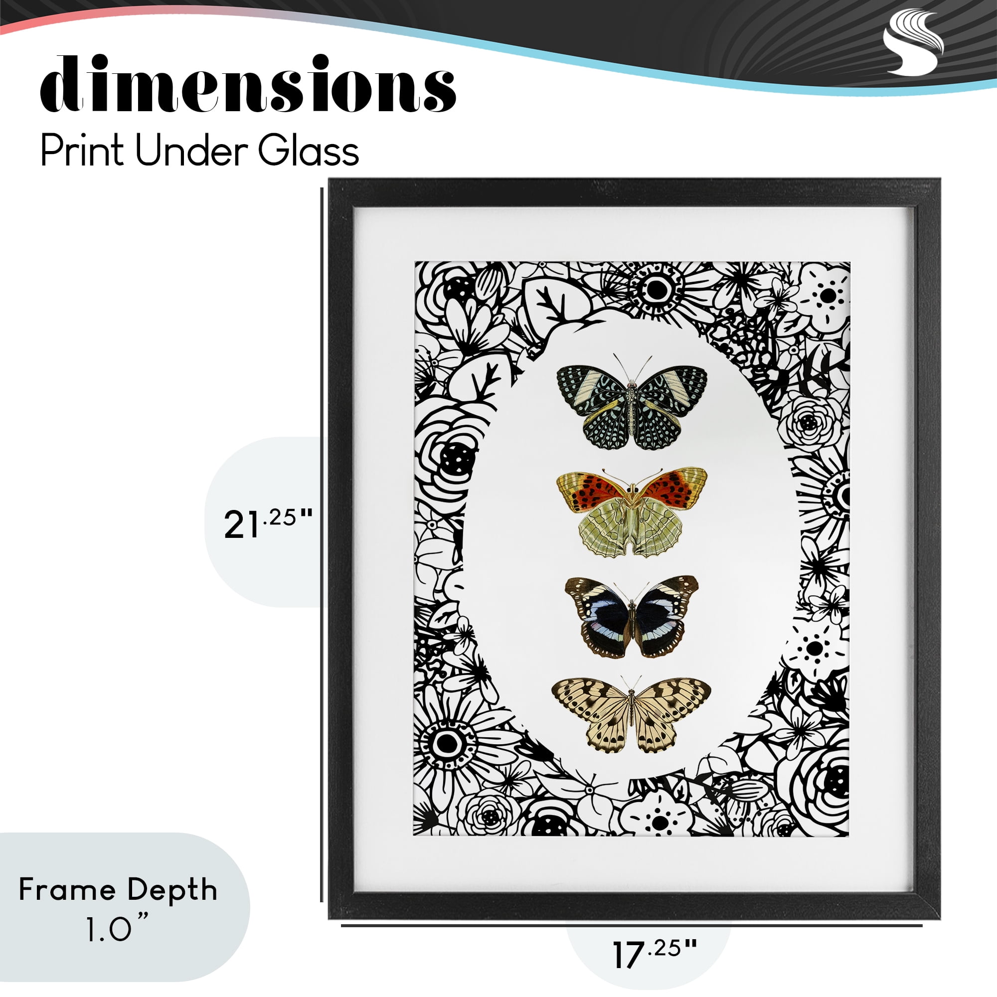 Stupell Industries Floral Butterfly Lineup Black Framed Print Under Glass, design by Dan Meneely