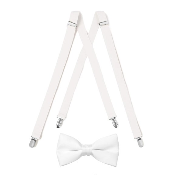Tuxedo Park Suspender & Bow Tie Set (Kids, White)