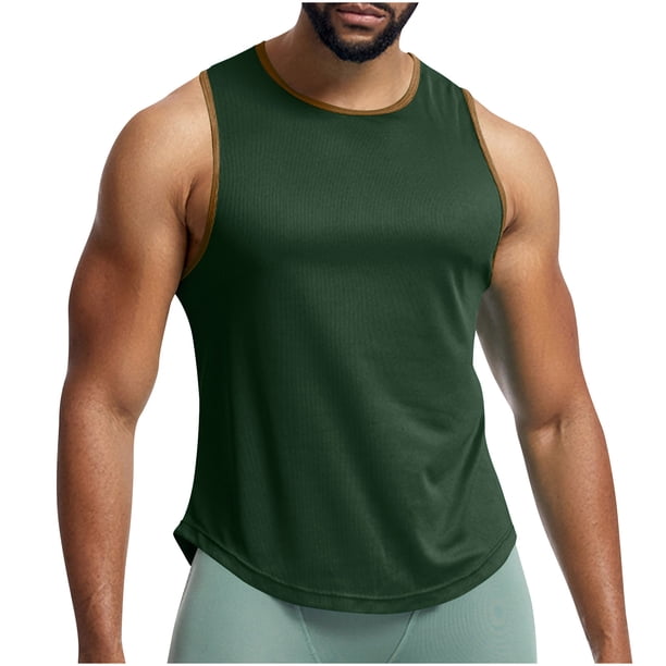 pstuiky Hombres Tanque, Camiseta deportiva transpirable de malla sin mangas de color sólido para hombre de moda Chaleco para hombre xl