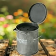 thumbnail image 4 of Smoke Outdoor Ashtray, Trashcan Style, Hinged Lid, Removable Interior Tray, 7 D x 7 H Inches, Lacquered Iron, Grey Finish, White Text, 4 of 5