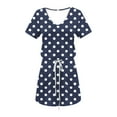 thumbnail image 6 of Fartey Casual Dresses for Women Polka Dot Short Sleeve V Neck Drawstring Waist Mini Dress Summer Tshirt Dress with Pockets Navy 2XL, 6 of 7