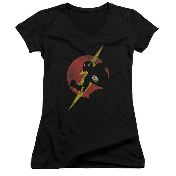 JLA Justice League Flash Symbol Knockout Junior Women's T-Shirt V-Neck Black