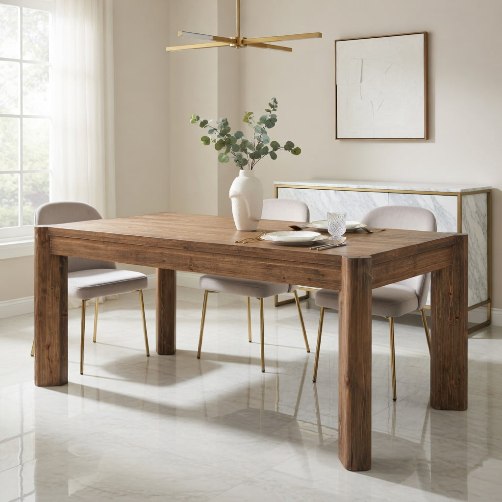 Hommoo 63 Inch Solid Wood Farmhouse Dining Table for 6, Kitchen Table with Sturdy Heavy-Duty Legs, Scratch-Resistant Surface, Walnut