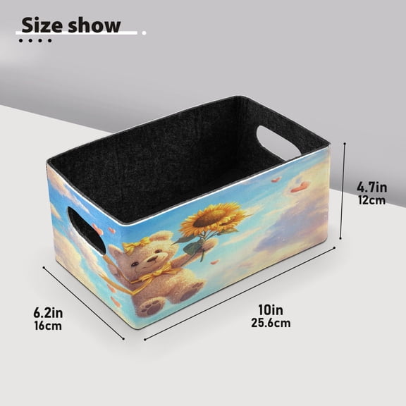 BZSMCE Shelf Baskets Bear with Sunflowers Pattern Storage Cube Bins 10.1*6.3*4.7in Set of 2
