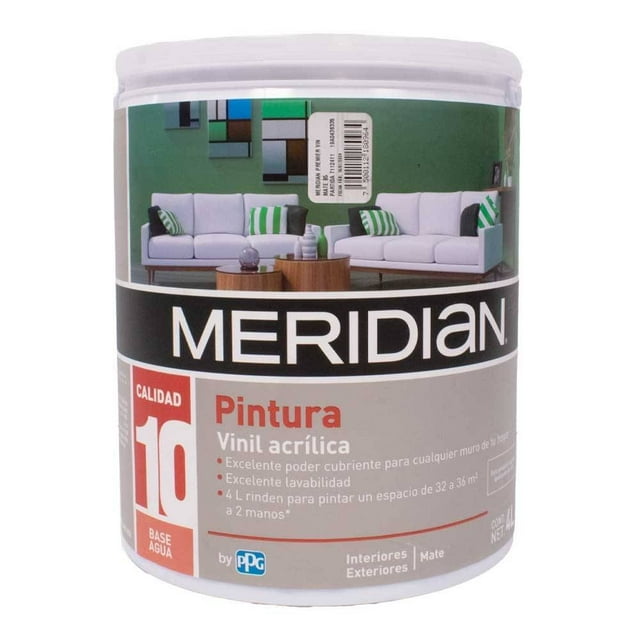 Pintura Meridian Vinil Acrílica Interiores y Exteriores Mate 4 Litros