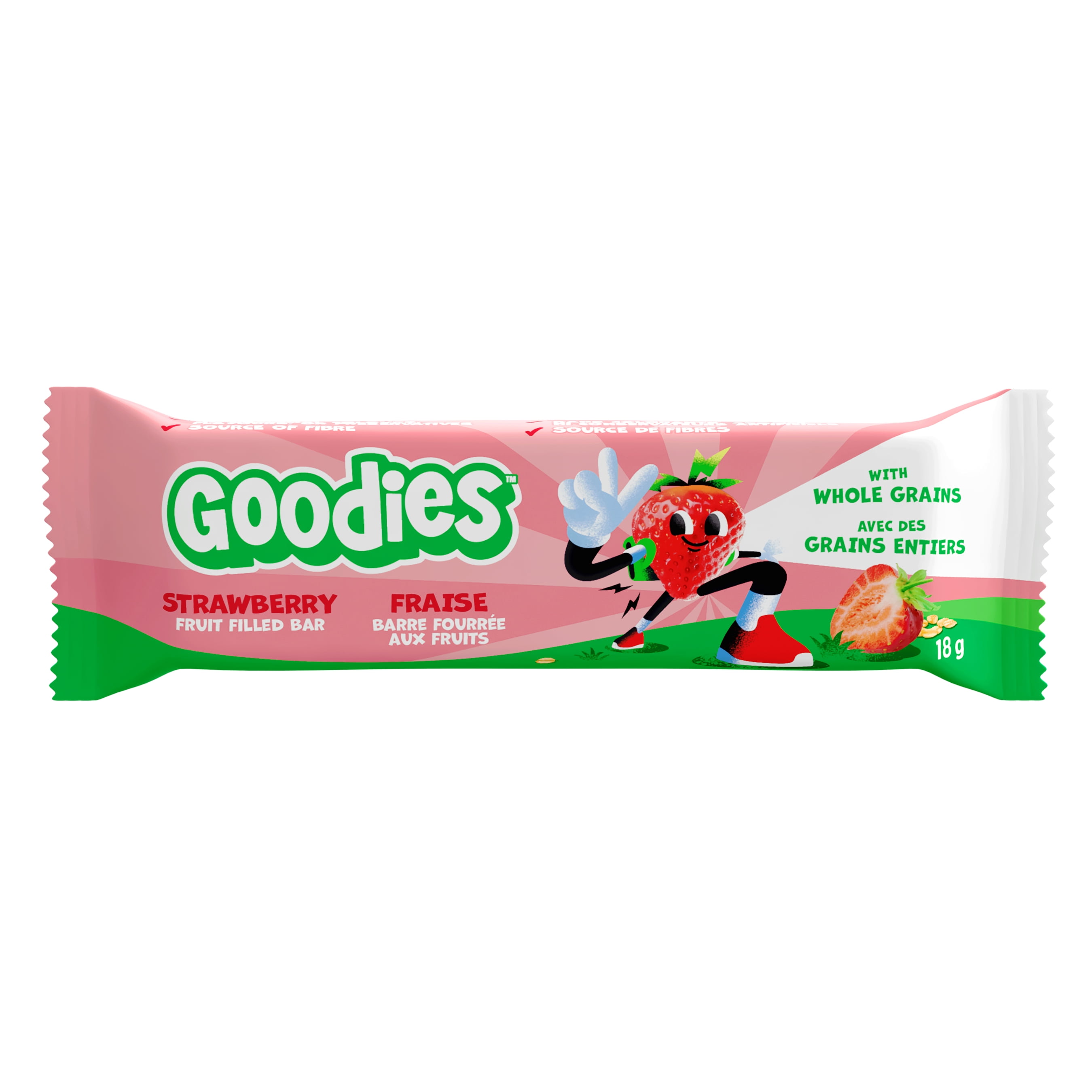 Goodies Strawberry Fruit Filled Bars, Whole Grain Gluten Free Snack for Kids 4+ Years, Nut Free, Source of Fibre, 18g Bar (5 Pack), 90g
