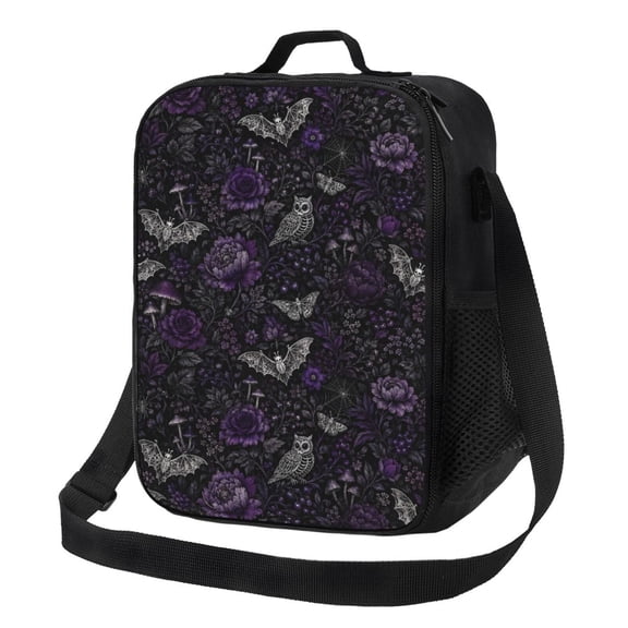 Gothic Halloween Bat Owl Lunch Bag Insulated Thermal Lunch Box with Shoulder Strap & Handle for Women and Men