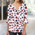 thumbnail image 2 of Kvture 4th of July Tops for Women Henley V Neck Button 3/4 Sleeve Blouse Independence Day Patriotic T Shirts Summer B White Tees XL, 2 of 5