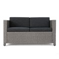 thumbnail image 2 of Outdoor Wicker Loveseat and Coffee Table Set with Cushions, Black ,Grey, 2 of 12