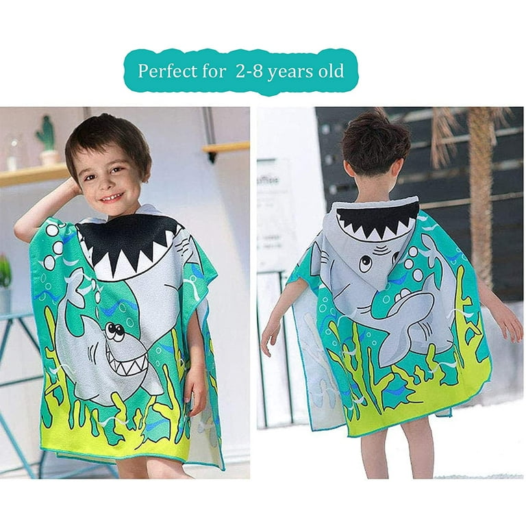 YANSION Kids Shark Beach Towel with Hood for Boys Girls Toddlers Children Under Age 8 Super Absorbent Soft Microfiber Poncho Towel Multi use for Bath Swim Pool Shower Walmart