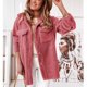 thumbnail image 2 of Chaqueta de felpa para mujer, solapa abotonada, de un solo pecho, Color puro, 2 bolsillos en el pecho, abrigo cálido para mujer, chaqueta para otoño invierno, Rosa S, 2 of 6