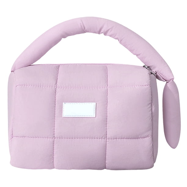 Neceser Bolso Hombro Acolchado A Cuadros Retro para Mujer Suave Invierno Color Sólido () Morado