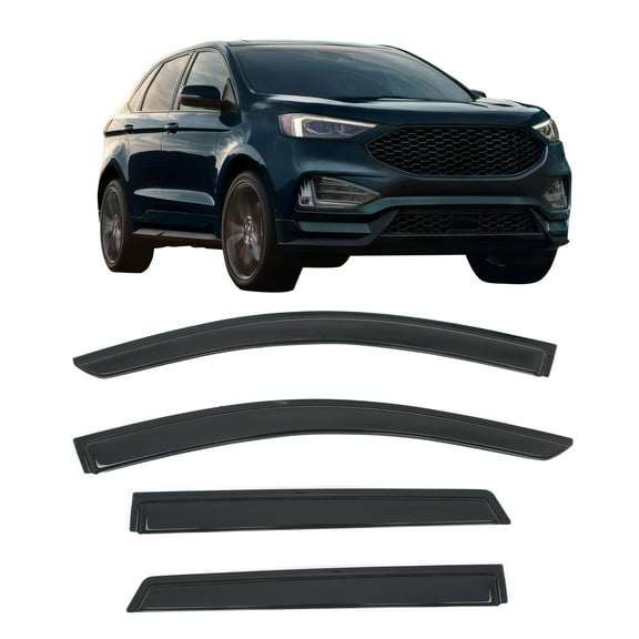 Ikon Motorsports Tape-On Window Visors Compatible With Fits 2015-2024 Ford Edge, Sun Rain Guard Acrylic Smoke/Tinted Vent Shade Deflectors 4PCS