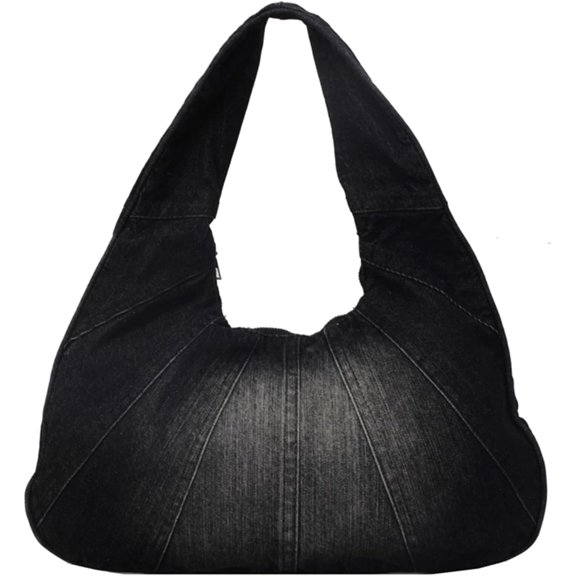 SPEKSEE Vintage Washed Denim Hobo Shoulder Bag for Women, Stitched Spliced Denim Dumpling Hobo Bag, Zip Top Casual Underarm Handbag, Large Capacity Daily Fashion Tote Purse