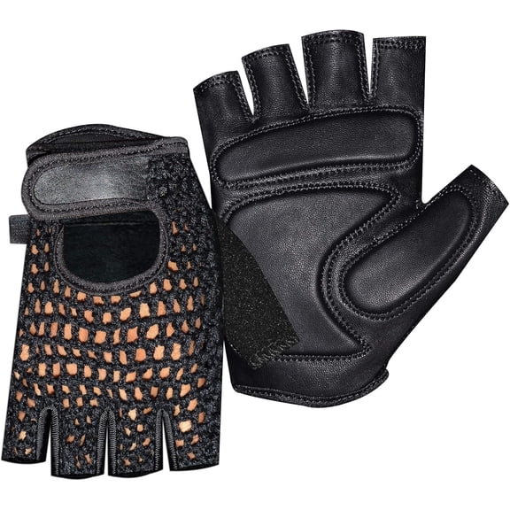 Formypet Leather Fingerless Gloves, Padded Anti-Slip Performance Hand Protection for Driving, Weight Training, Cycling & Wheelchair Use