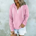 thumbnail image 2 of Plus Size Women's Casual Hoodies Tops Long Sleeve Quarter Zip Jacquard Design Solid Sweatshirts Pullover Tops with Pocket Pink,M, 2 of 6