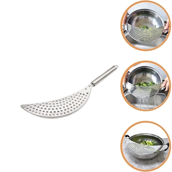 Casewin Stainless Steel Crescent Pasta Strainer with Handle, Pot Side Drainer Colander for Spaghetti, Fries & Vegetables, Fit Most Pots, Ideal Kitchen Gift for Christmas