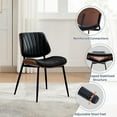 thumbnail image 6 of Dining Chairs Set of 2 - Mid Century Modern Upholstered Retro PU Leather Kitchen Chairs with Walnut Bentwood Back and Metal Legs for Dining Room and Kitchen, Black Shell Strips, 6 of 7