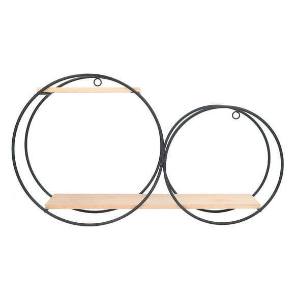 Delaman Round Shelf, Round Shelf Firmly Welded Dual Use Strong Load Bearing Capacity Circle Metal Wood Wall Shelves for Bedroom Tea House