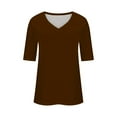 thumbnail image 5 of Back to School Savings! Ahuyic Womens Summer Tops V-Neck Shorts Sleeve Casual Tee Tops Slim Fit Basic Tshirts Blouse Coffee L, 5 of 6