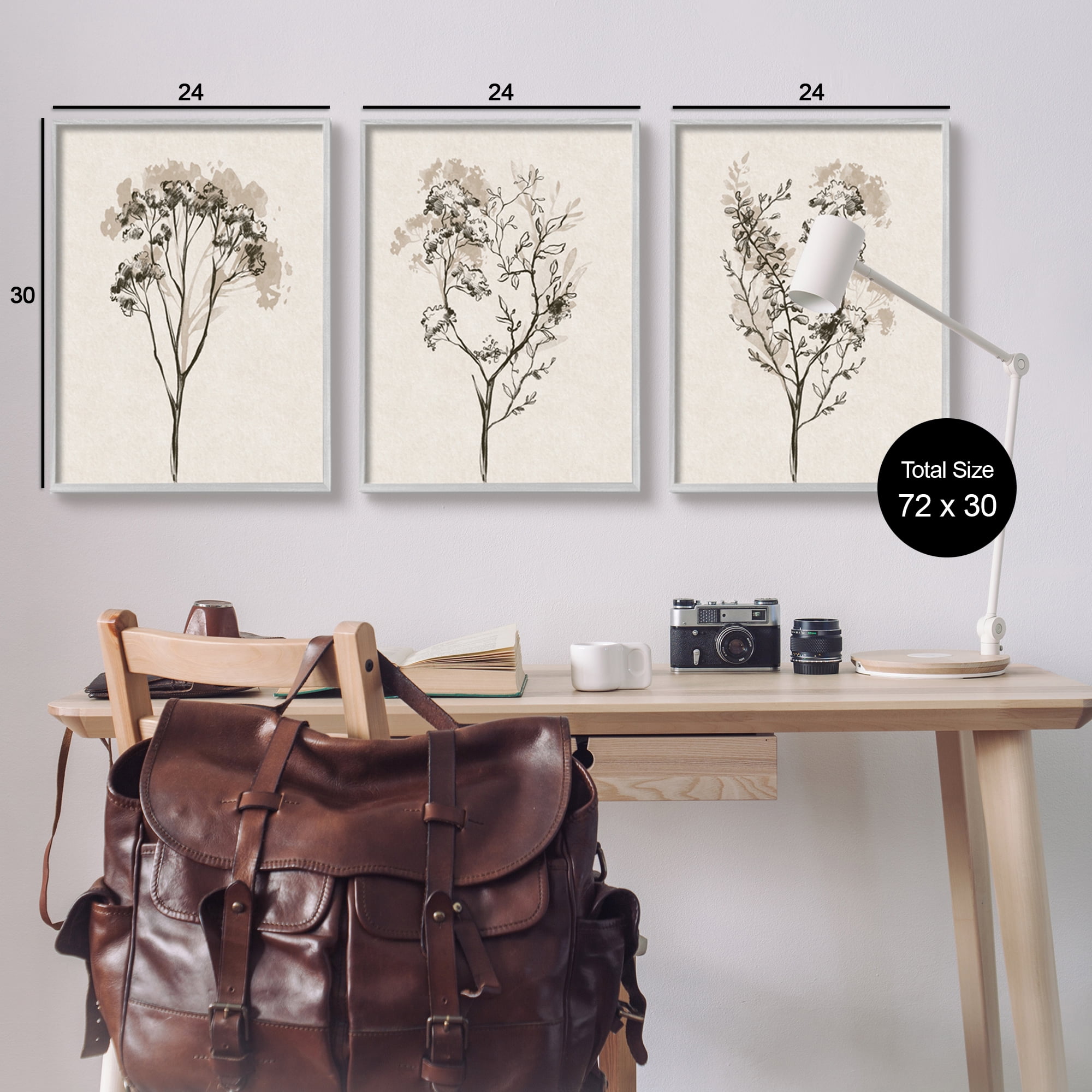 Stupell Industries Beige Cottage Herbs Botanical & Floral Painting Gray Framed Art Print Wall Art, 24 x 30, Set of 3