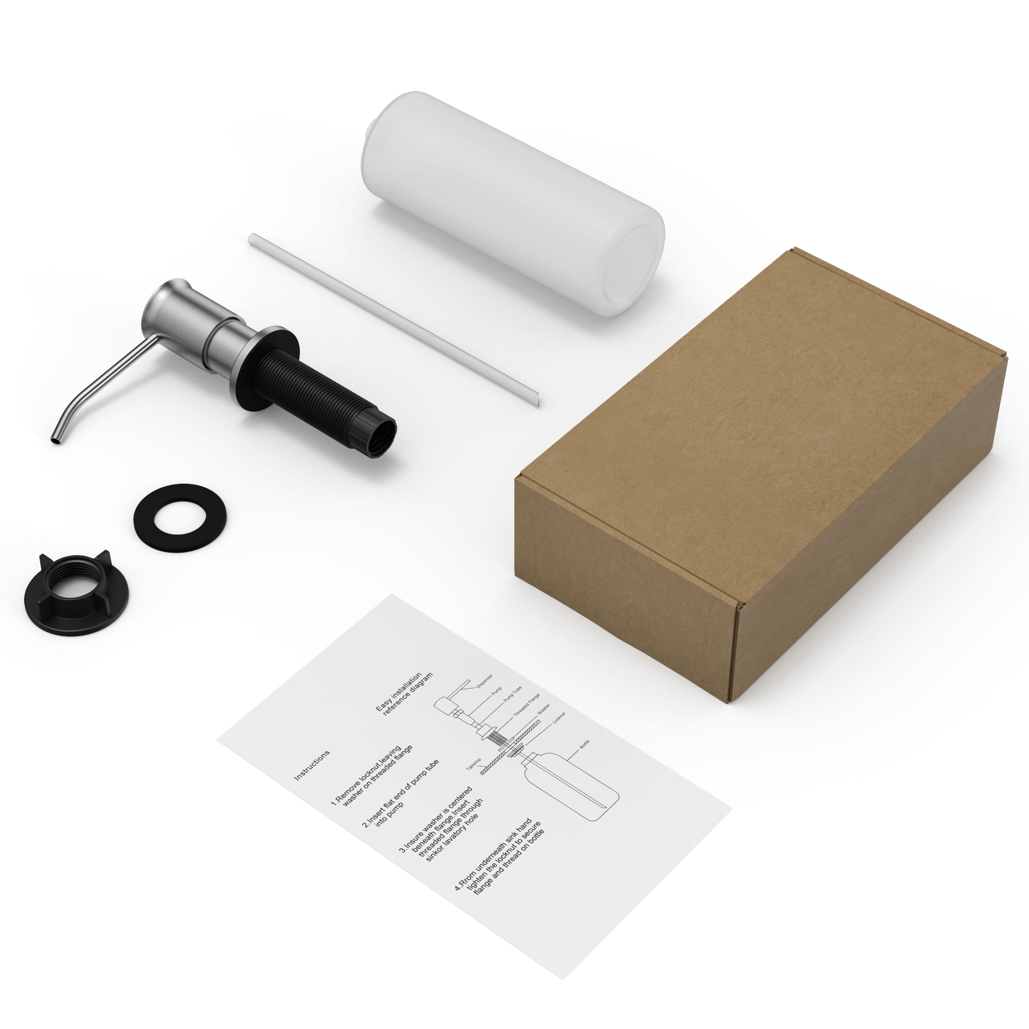 PAIHOME Brushed Nickel Soap & Lotion Dispenser, Built in Stainless Steel Kitchen Sink Soap Dispenser with 17oz Bottle